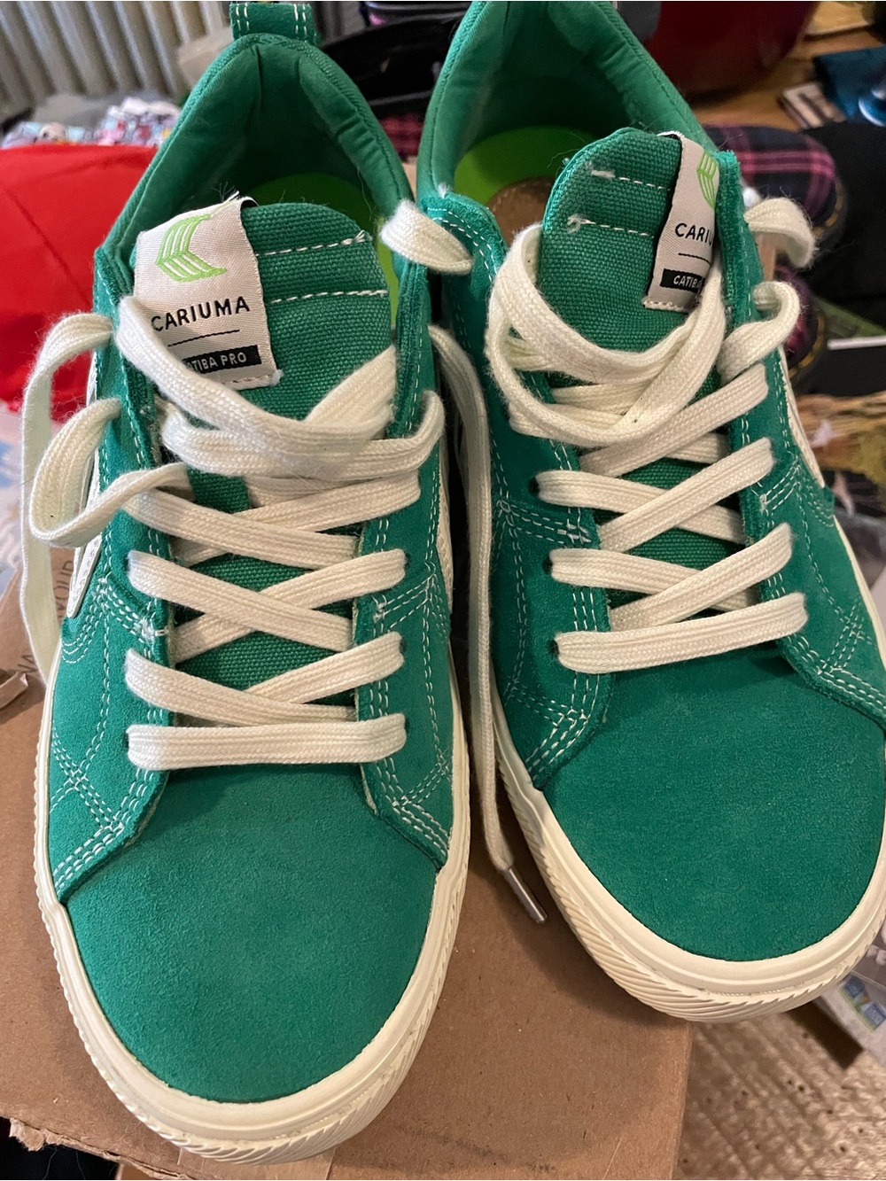 Cariuma Green Suede & Canvas Low-Top Sneakers
